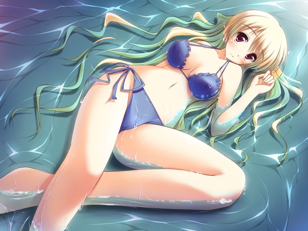 Anime picture 1600x1200 with yoru kaze light erotic navel swimsuit bikini