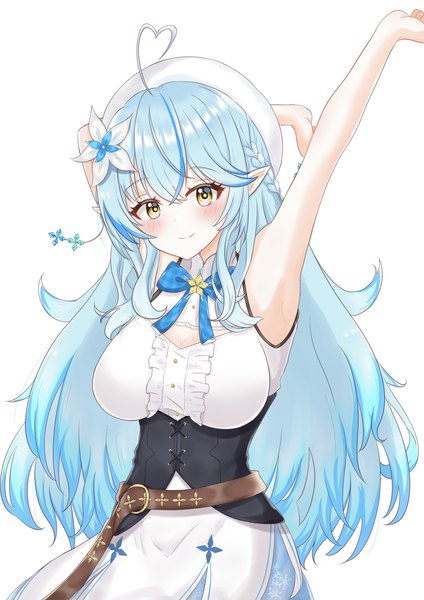 Anime picture 2894x4093 with virtual youtuber hololive yukihana lamy yukihana lamy (1st costume) choco donatsu single long hair tall image looking at viewer blush fringe highres breasts simple background large breasts standing white background yellow eyes blue hair ahoge