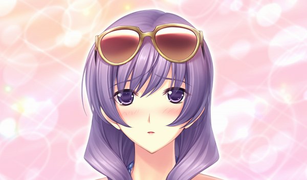 Anime picture 1024x600 with kimi ga ita kisetsu long hair wide image purple eyes game cg purple hair girl sunglasses