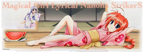 Anime picture 12919x4719 with mahou shoujo lyrical nanoha strikers vita reinforce zwei highres wide image japanese clothes incredibly absurdres flower (flowers) yukata morning glory