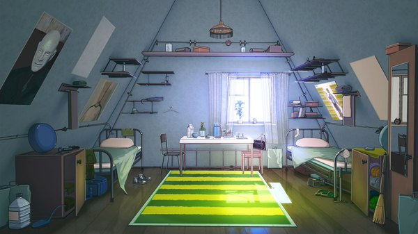 Anime picture 1920x1080 with everlasting summer iichan eroge arsenixc vvcephei highres wide image game cg indoors wallpaper no people collaboration shoes window book (books) bed bag chair table clock towel