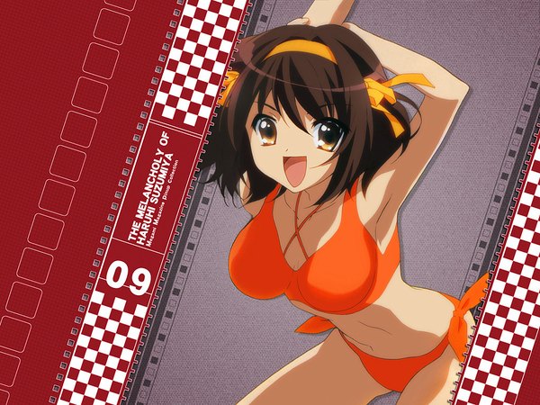 Anime picture 1024x768 with suzumiya haruhi no yuutsu kyoto animation suzumiya haruhi light erotic girl swimsuit