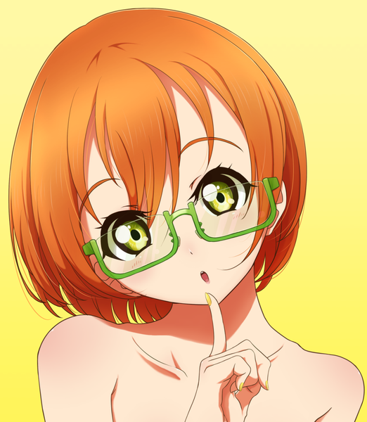 Anime picture 1193x1370 with love live! school idol project sunrise (studio) love live! hoshizora rin satolive20 single tall image looking at viewer blush fringe short hair open mouth light erotic simple background hair between eyes green eyes nail polish head tilt fingernails orange hair