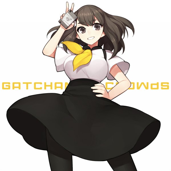 Anime picture 1000x1000 with gatchaman crowds tatsunoko ichinose hajime hitoto single long hair black hair simple background smile white background looking away wind black eyes copyright name hand on hip victory eyebrows girl uniform school uniform