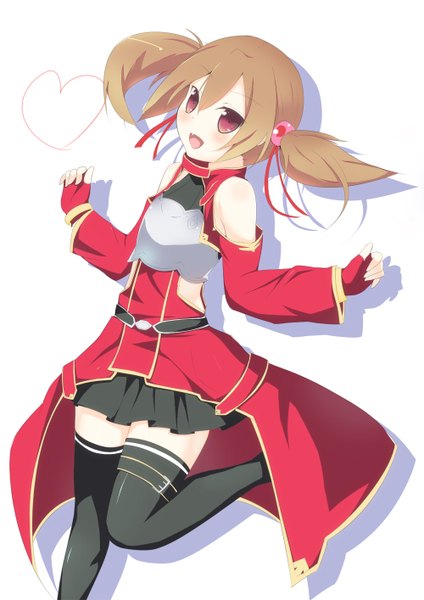 Anime picture 1000x1414 with sword art online a-1 pictures silica yuuyu single tall image blush short hair open mouth simple background red eyes brown hair white background twintails short twintails girl thighhighs skirt ribbon (ribbons) black thighhighs