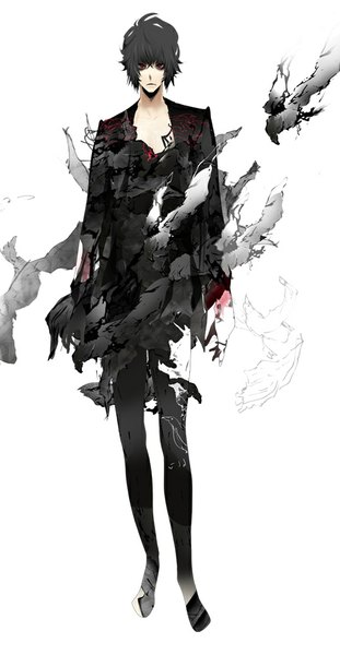 Anime picture 519x1000 with tokyo yamanote boys kyohei kurusu single tall image looking at viewer short hair simple background red eyes standing white background grey hair face paint frown boy animal bird (birds) cape bodysuit