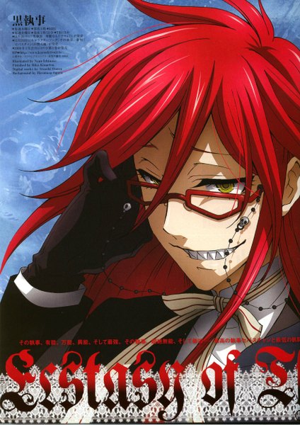 Anime picture 1768x2500 with kuroshitsuji a-1 pictures grell sutcliff tall image highres red hair boy glasses
