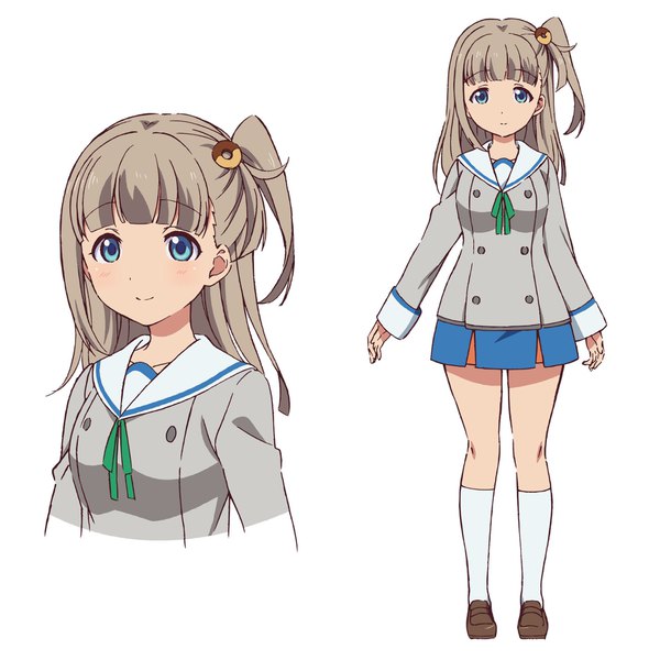 Anime picture 1911x1914 with action heroine cheer fruits kise mikan ide naomi single long hair tall image fringe highres blue eyes simple background brown hair white background blunt bangs light smile official art one side up girl skirt uniform miniskirt