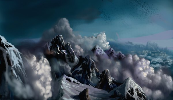 Anime picture 1200x692 with original rome (pixiv) wide image cloud (clouds) snow mountain no people landscape