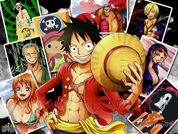 Anime picture 1024x768 with one piece toei animation nami (one piece) monkey d. luffy nico robin roronoa zoro sanji tony tony chopper usopp franky brook (one piece) long hair looking at viewer short hair breasts open mouth light erotic black hair blonde hair smile