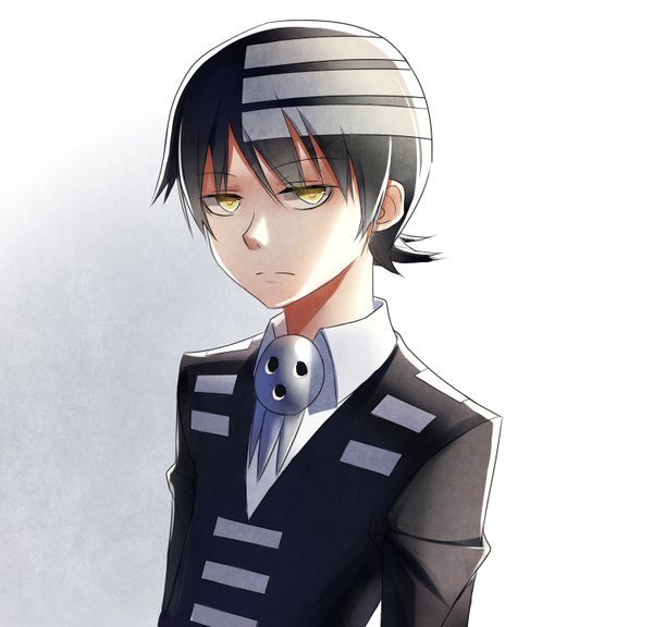 Anime picture 1504x1444 with soul eater studio bones death the kid single short hair black hair simple background white background yellow eyes multicolored hair streaked hair boy skull