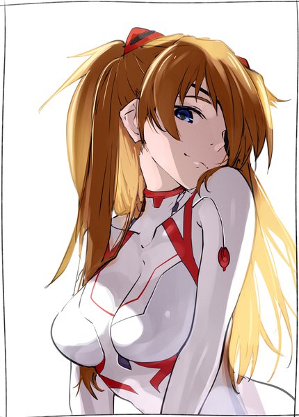 Anime picture 2227x3107 with neon genesis evangelion rebuild of evangelion evangelion: 3.0+1.0 thrice upon a time gainax soryu asuka langley kei (soundcross) single long hair tall image looking at viewer fringe highres breasts blue eyes light erotic smile brown hair large breasts white background head tilt