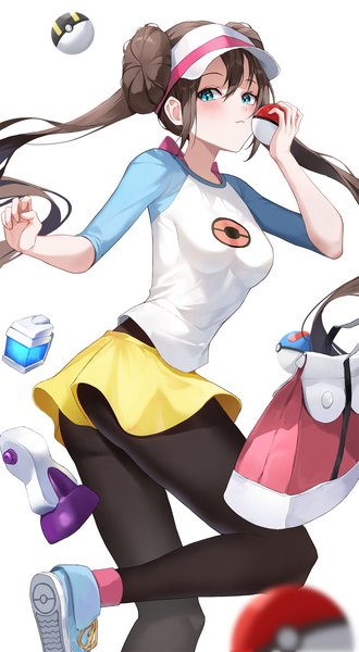 Anime picture 1000x1816 with pokemon pokemon black and white nintendo rosa (pokemon) dawon single long hair tall image looking at viewer blush fringe breasts blue eyes light erotic simple background hair between eyes brown hair standing white background twintails