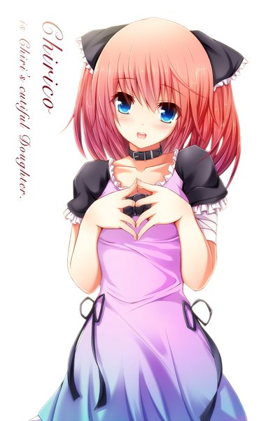 Anime picture 1024x1658 with original syroh single tall image short hair blue eyes red hair inscription fingers together girl dress collar