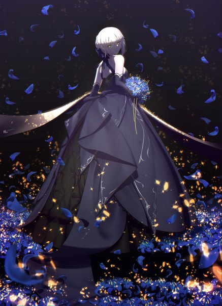 Anime picture 3581x4908 with fate (series) fate/stay night artoria pendragon (all) saber alter magicians (zhkahogigzkh) single tall image looking at viewer fringe highres short hair breasts open mouth blonde hair hair between eyes standing bare shoulders holding yellow eyes payot