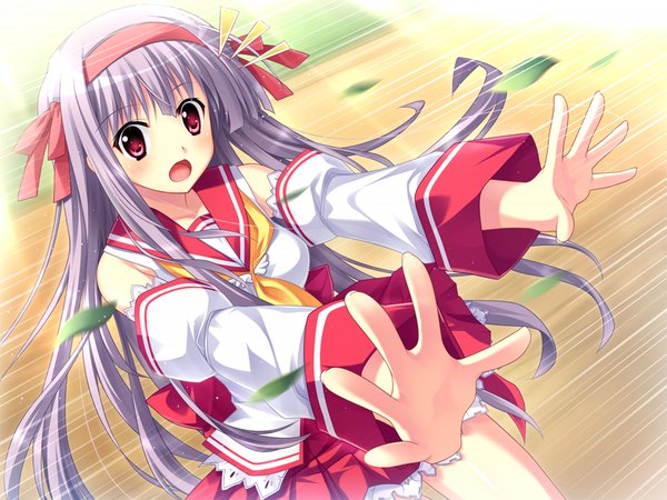 Anime picture 1024x768 with a.g.ii.d.c. hilde long hair open mouth red eyes game cg grey hair girl serafuku