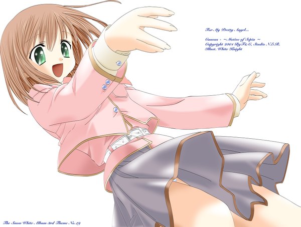 Anime picture 1687x1276 with canvas (anime) tachibana amane single short hair open mouth light erotic simple background brown hair white background green eyes :d pantyshot girl skirt underwear panties grey skirt