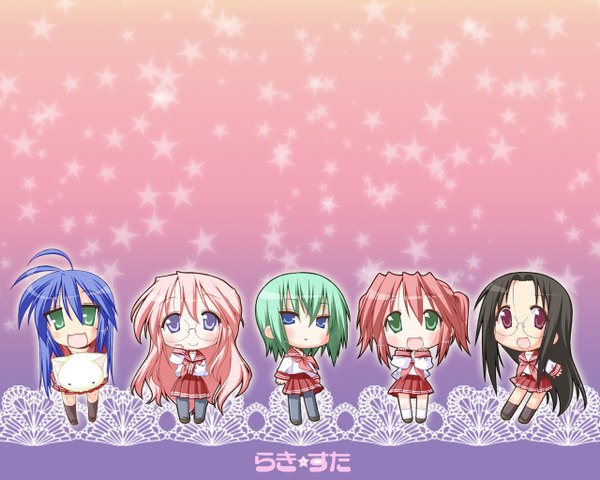 Anime picture 1280x1024 with lucky star kyoto animation izumi konata takara miyuki kobayakawa yutaka iwasaki minami tamura hiyori girl serafuku