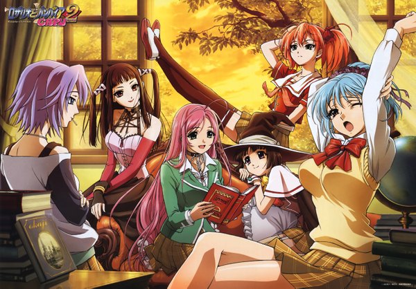 Anime picture 2887x2013 with rosario+vampire akashiya moka shirayuki mizore kurono kurumu sendo yukari shuzen kokoa toujou rubi highres