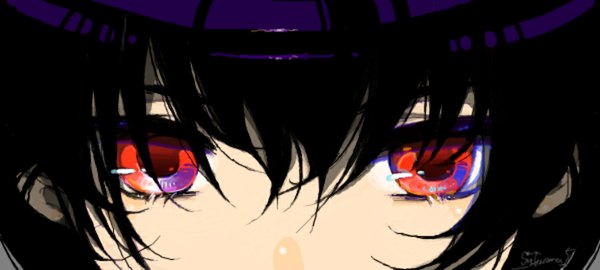 Anime picture 1044x470 with persona 4 shirogane naoto short hair blue eyes black hair red eyes wide image purple eyes face girl flat cap