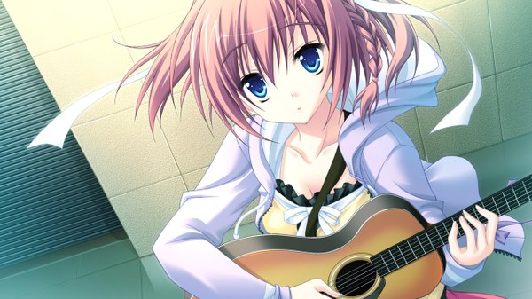Anime picture 1280x720 with kisaragi gold star (game) short hair blue eyes brown hair wide image game cg girl