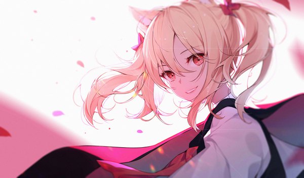 Anime picture 4093x2403 with arknights sora (arknights) suyi-j single long hair looking at viewer fringe highres blonde hair smile hair between eyes red eyes wide image twintails animal ears absurdres cat ears girl