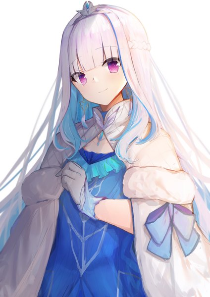 Anime picture 2605x3684 with virtual youtuber nijisanji lize helesta lize helesta (3rd costume) ur9750 single long hair tall image fringe highres simple background white background purple eyes silver hair upper body blunt bangs multicolored hair official alternate costume colored inner hair half updo