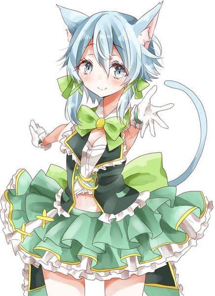 Anime picture 848x1162 with sword art online a-1 pictures asada shino chima (fusigiko) single tall image looking at viewer fringe breasts smile standing animal ears cleavage tail animal tail cat ears cat tail alternate costume spread arms outstretched hand