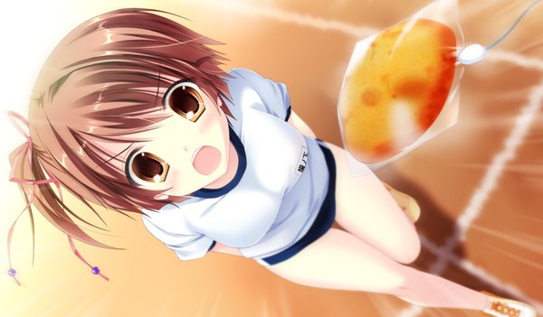 Anime picture 1024x600 with da capo iii hinomoto aoi single blush short hair open mouth brown hair wide image brown eyes game cg one side up girl uniform gym uniform