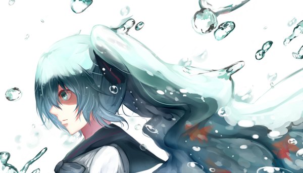Anime picture 1750x1000 with vocaloid hatsune miku phino (jinko0094) single long hair fringe highres simple background wide image white background twintails profile aqua eyes aqua hair girl water