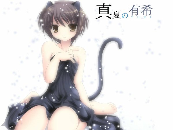Anime picture 1024x768 with suzumiya haruhi no yuutsu kyoto animation nagato yuki namamo nanase white background animal ears cat girl girl