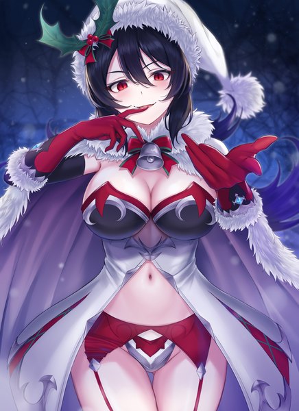 Anime picture 2508x3450 with princess connect! re:dive princess connect! ilya (princess connect!) rama (yu-light8) single long hair tall image looking at viewer blush fringe highres breasts open mouth light erotic black hair smile hair between eyes red eyes large breasts payot