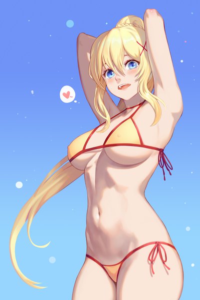 Anime picture 2120x3172 with kono subarashii sekai ni shukufuku wo! studio deen darkness (konosuba) greem bang single long hair tall image looking at viewer blush fringe highres breasts open mouth blue eyes light erotic simple background blonde hair smile hair between eyes large breasts