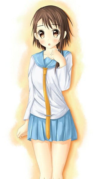 Anime picture 480x800 with nisekoi shaft (studio) onodera kosaki tear yu single tall image blush fringe short hair simple background brown hair standing white background brown eyes :o girl skirt uniform school uniform necktie