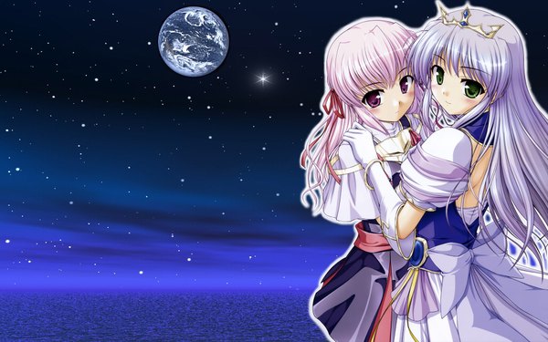 イラスト 1920x1200 と 夜明け前より瑠璃色な crescent love august soft feena fam earthlight estel freesia highres wide image 空