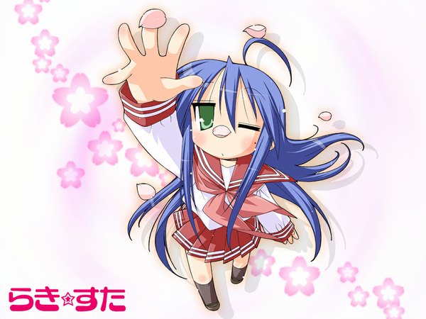 Anime picture 1024x768 with lucky star kyoto animation izumi konata cherry blossoms girl uniform school uniform