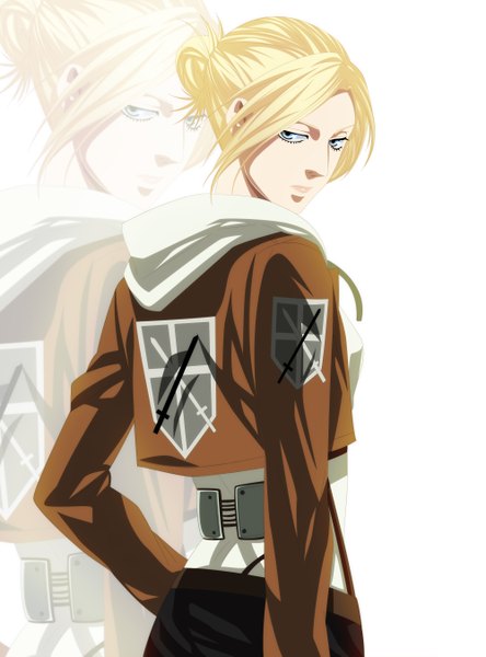 Anime picture 2000x2697 with shingeki no kyojin production i.g annie leonhart advance996 single tall image highres short hair blue eyes blonde hair looking back lips coloring zoom layer girl