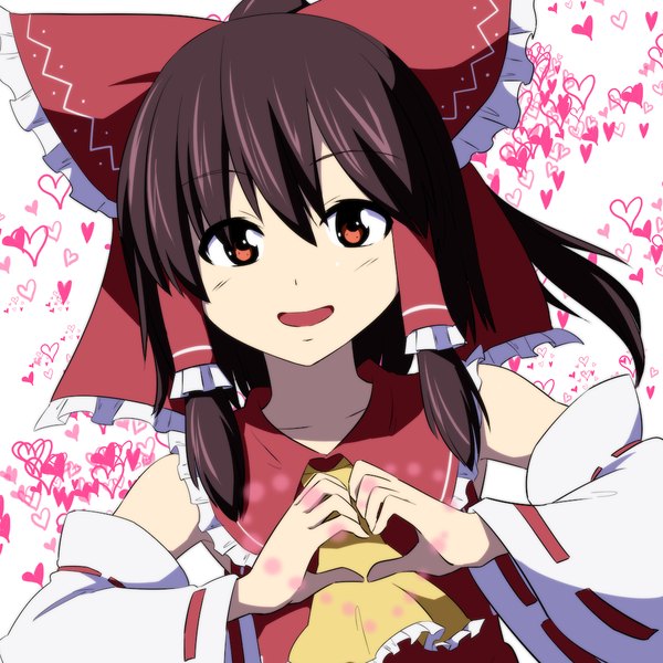 Anime picture 1080x1080 with touhou hakurei reimu leon (mikiri hassha) single long hair looking at viewer open mouth black hair smile red eyes bare shoulders girl bow hair bow detached sleeves