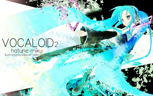Anime picture 1920x1200 with vocaloid hatsune miku long hair highres wide image twintails green eyes green hair wallpaper girl detached sleeves boots headphones