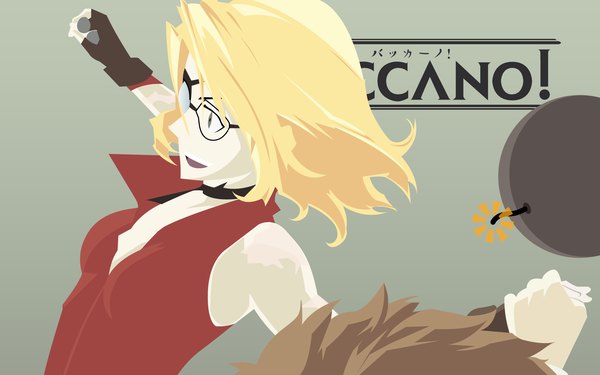 Anime picture 1920x1200 with baccano! jacuzzi splot nice holystone highres blue eyes blonde hair wide image holding hands scar open collar vector girl gloves choker glasses fingerless gloves eyepatch vest explosives bomb
