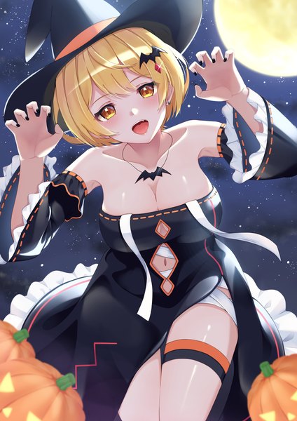Anime picture 3541x5016 with virtual youtuber hololive yozora mel mira bluesky3 single tall image looking at viewer fringe highres short hair breasts open mouth light erotic blonde hair hair between eyes large breasts yellow eyes absurdres cleavage nail polish