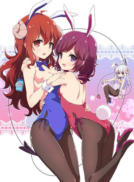 Anime picture 1200x1620 with machikado mazoku j.c. staff yoshida yuuko (machikado mazoku) lilith (machikado mazoku) yoshida ryouko lilith (machikado mazoku) (homunculus) mel (melty pot) long hair tall image looking at viewer blush fringe short hair breasts open mouth light erotic smile hair between eyes red eyes standing