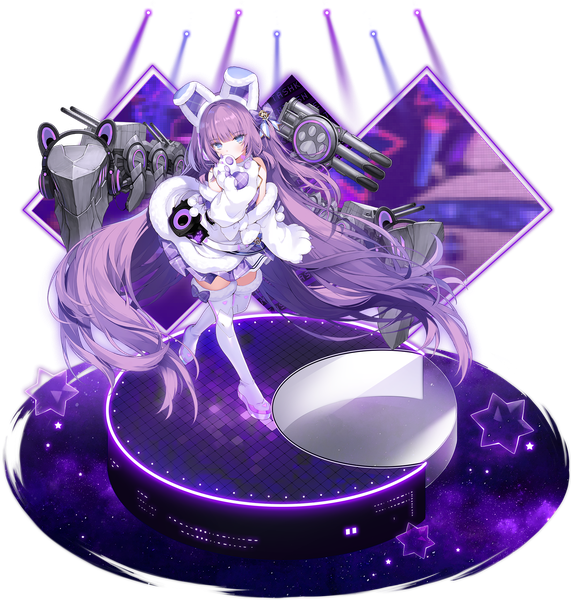 Anime picture 1950x2048 with azur lane tashkent (azur lane) tashkent (muse) (azur lane) byulzzimon single tall image looking at viewer fringe highres blue eyes standing animal ears purple hair full body blunt bangs very long hair head tilt pleated skirt from above off shoulder