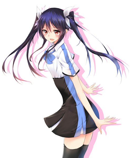 Anime-Bild 824x1000 mit ore twintail ni narimasu production ims tsube aika tsuedzu single long hair tall image looking at viewer blush fringe open mouth simple background red eyes standing white background twintails purple hair shadow leaning leaning forward