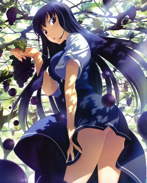 Anime picture 2887x3589 with grisaia no kajitsu sakaki yumiko watanabe akio single long hair tall image highres black hair red eyes girl food fruit berry (berries) grapes