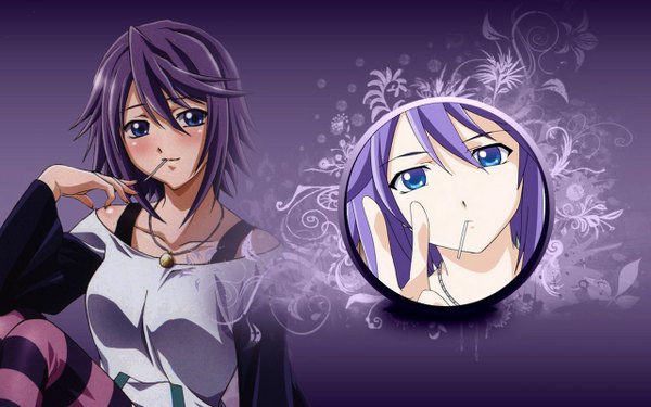 Anime picture 1280x800 with rosario+vampire shirayuki mizore blue eyes wide image purple hair