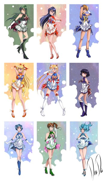 Anime picture 1600x2800 with bishoujo senshi sailor moon toei animation sailor moon kino makoto sailor venus sailor mars sailor mercury sailor jupiter sailor saturn meiou setsuna sailor neptune sailor uranus sailor pluto deadia89 (artist) long hair tall image blush fringe short hair blue eyes