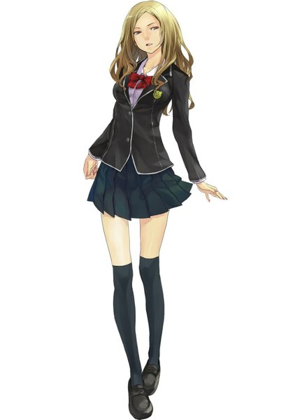 Anime picture 1054x1475 with guilty crown production i.g kuhouin arisa redjuice long hair tall image breasts simple background blonde hair white background girl thighhighs uniform black thighhighs school uniform miniskirt