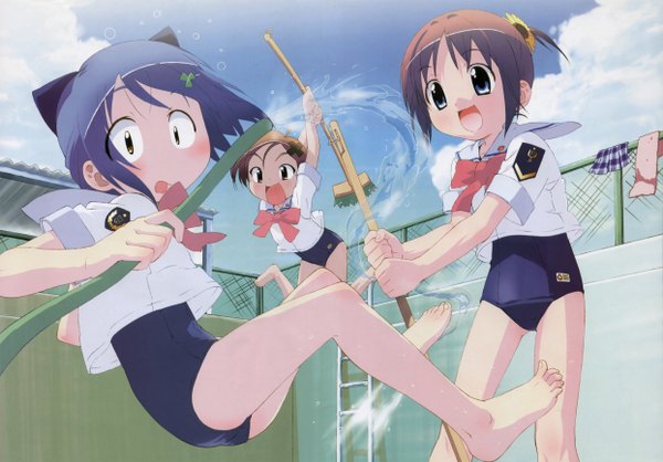 Anime picture 2488x1736 with gakuen utopia manabi straight amamiya manami inamori mika uehara mutsuki highres swimsuit one-piece swimsuit school swimsuit