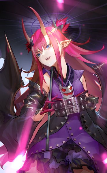 Anime picture 1600x2589 with fate (series) fate/extra fate/extra ccc elizabeth bathory (fate) (all) elizabeth bathory (fate) nuda single long hair tall image looking at viewer fringe open mouth blue eyes simple background smile hair between eyes standing holding payot pink hair